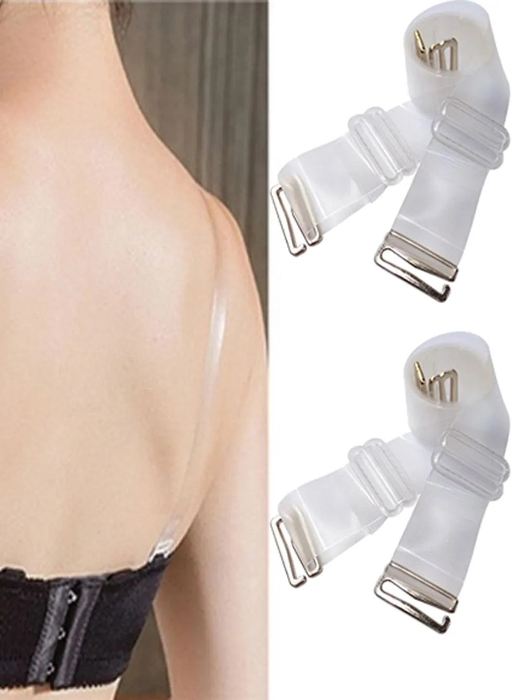 Women Detachable Transparent Straps Bra Plastic Metal Free-Size 2-Pairs