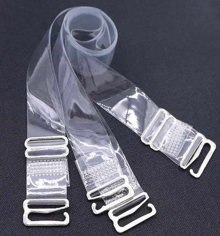 Women Detachable Transparent Straps Bra Plastic Metal Free-Size 2-Pairs