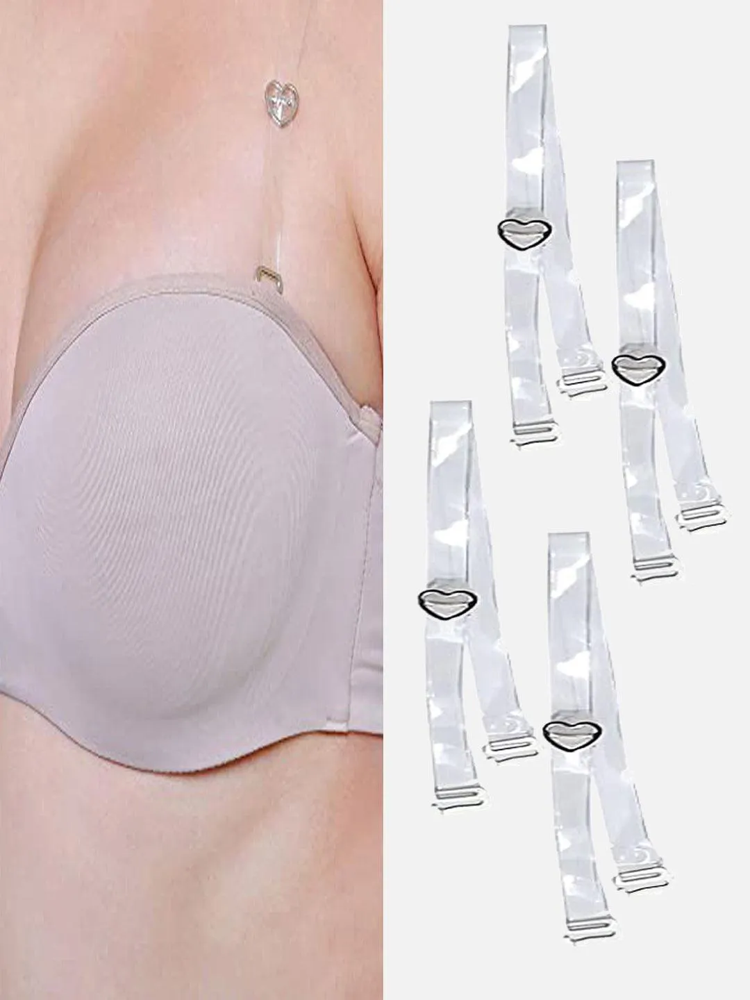 Women Detachable Transparent Straps Bra Plastic Metal Free-Size 2-Pairs