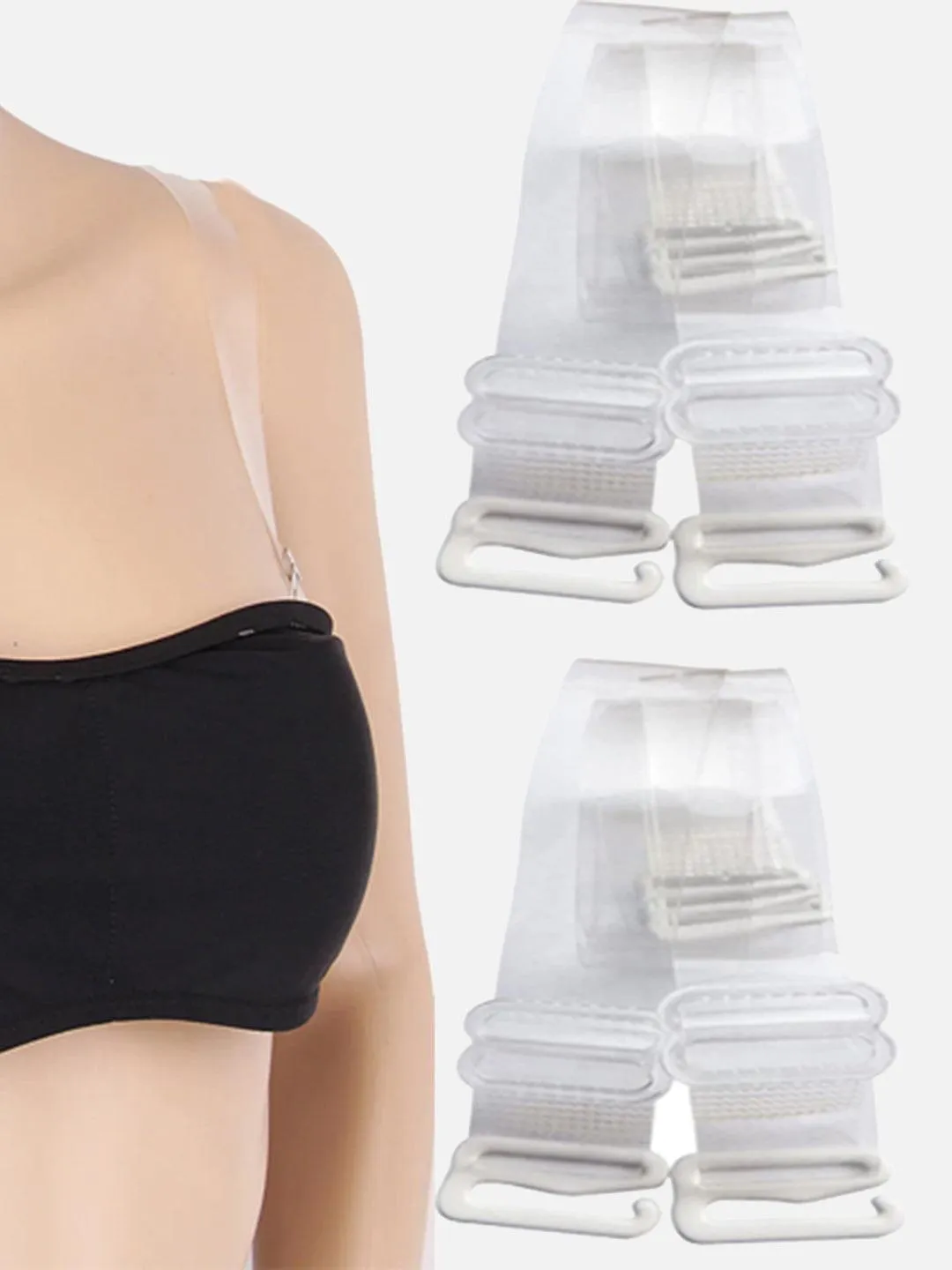 Women Detachable Transparent Straps Bra Plastic Metal Free-Size 2-Pairs
