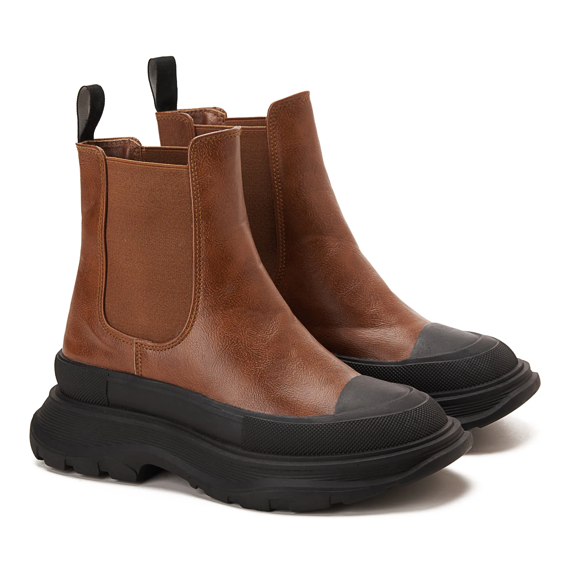 Women Double Layer Chelsea Boots - Brown