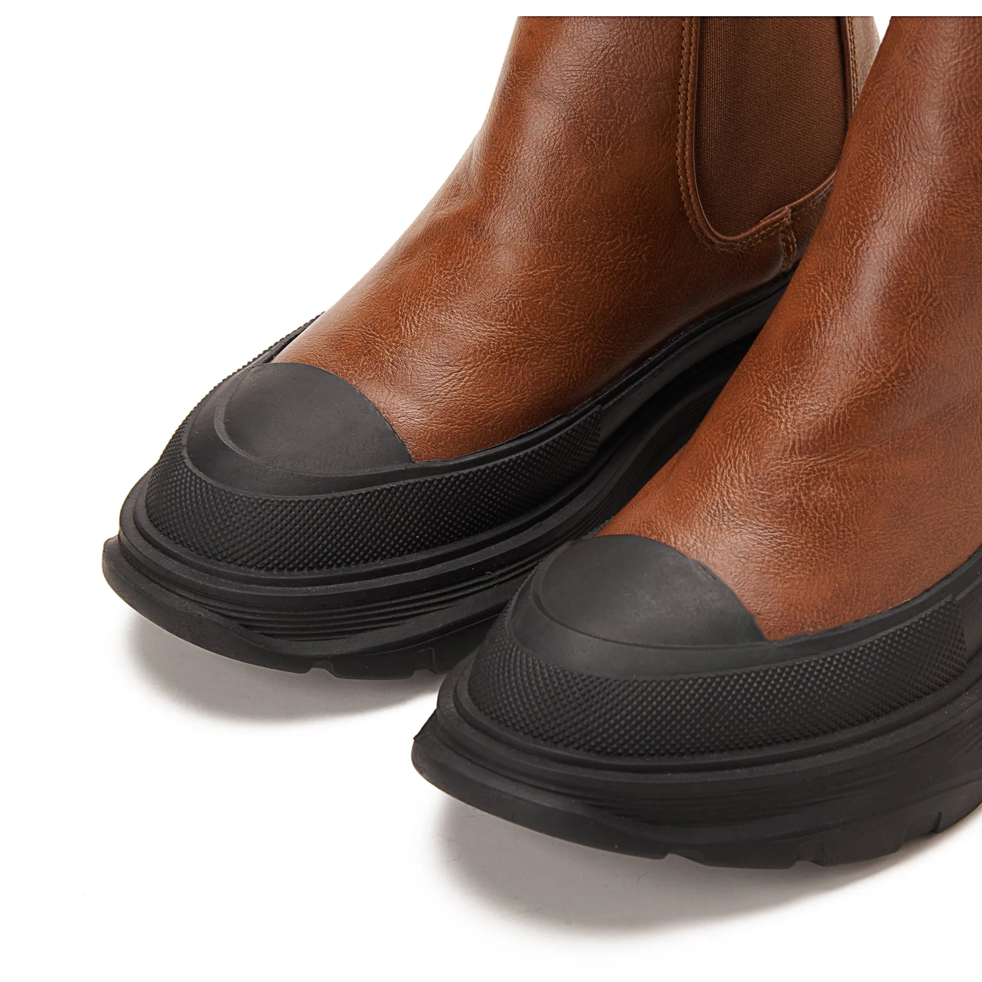 Women Double Layer Chelsea Boots - Brown