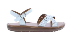 Women Laser Cut Crisscross Sandal with Buckle Closure