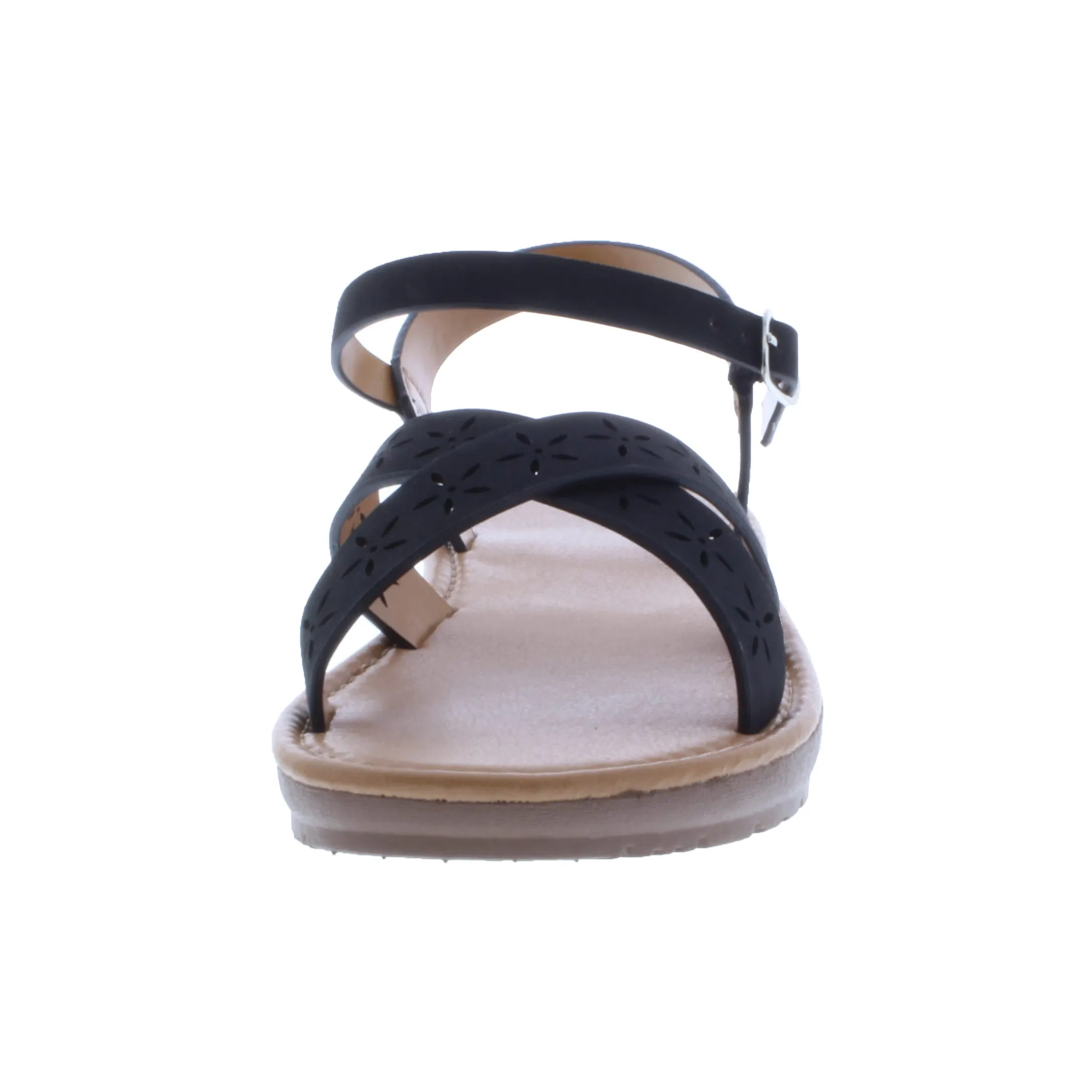 Women Laser Cut Crisscross Sandal with Buckle Closure
