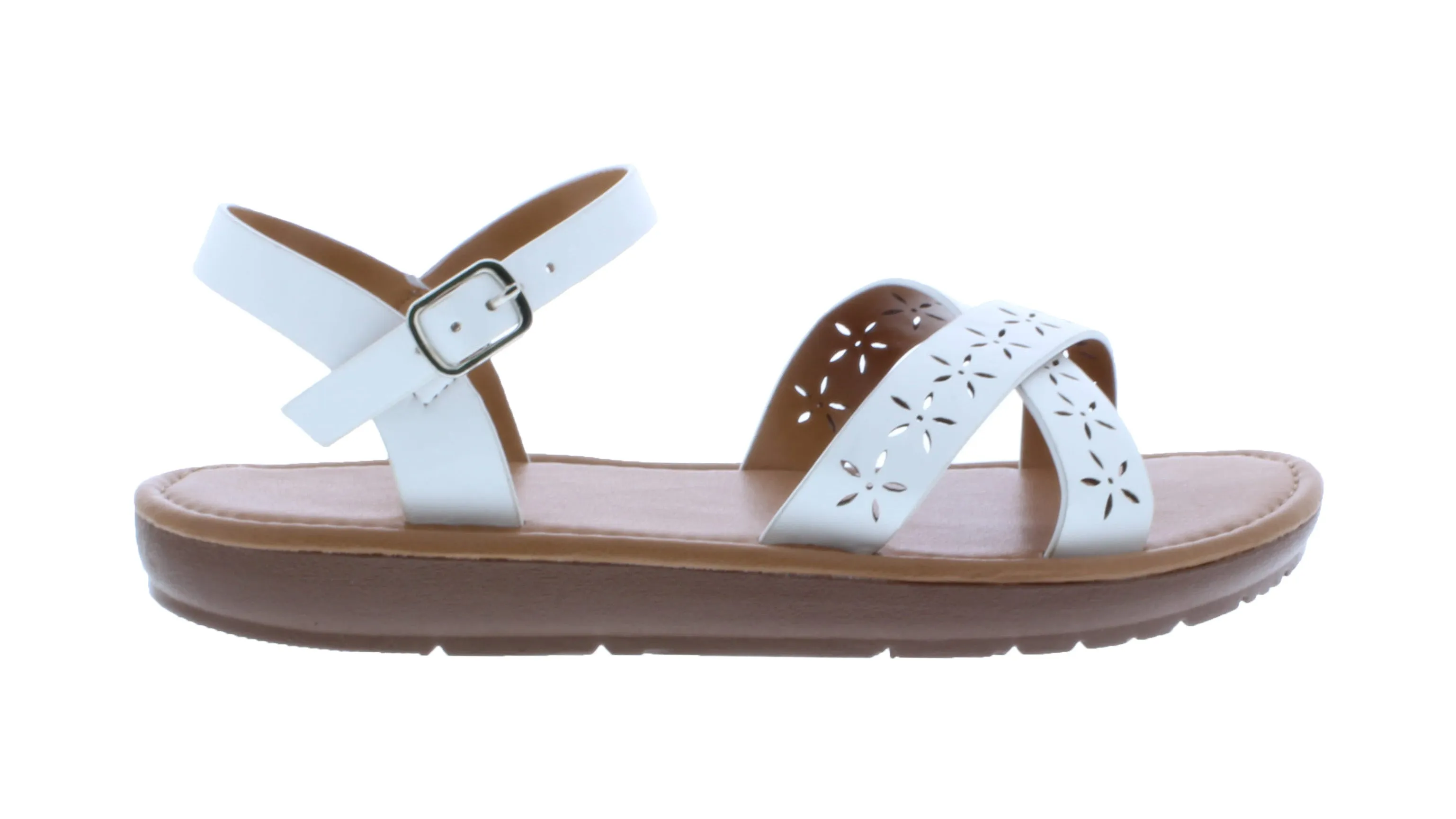 Women Laser Cut Crisscross Sandal with Buckle Closure