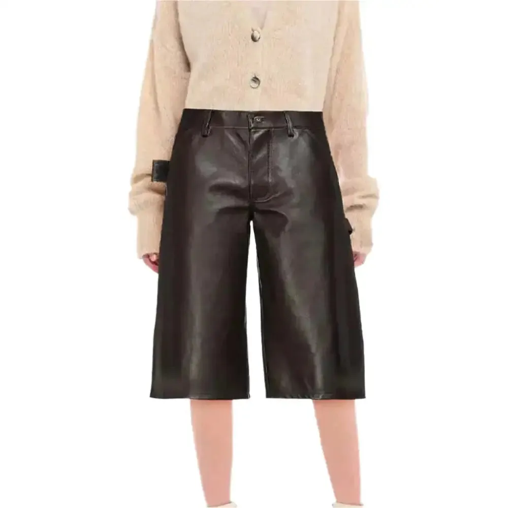 Women's Black Cropped Leather Pants – Stylish & Versatile Fit
