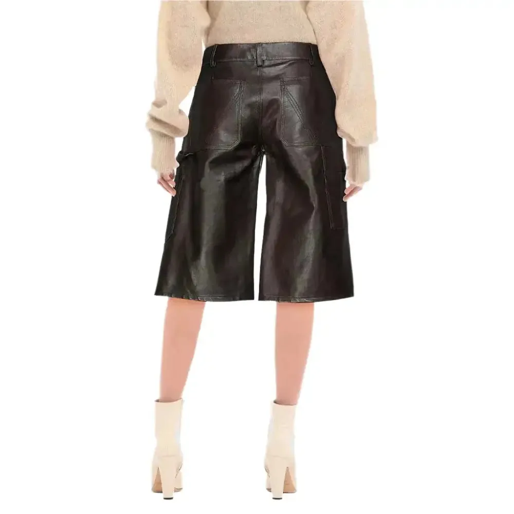 Women's Black Cropped Leather Pants – Stylish & Versatile Fit