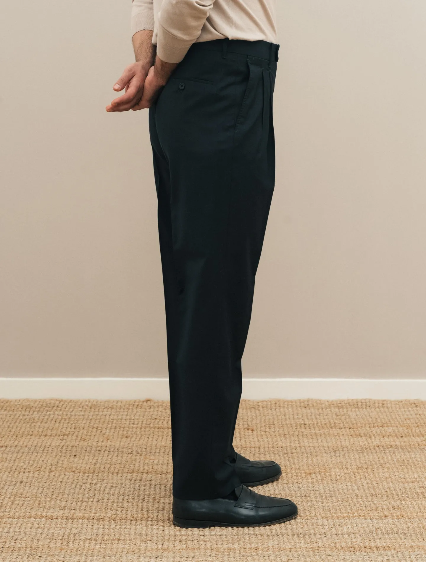 Wool Pleated Regular Fit Trousers Navy