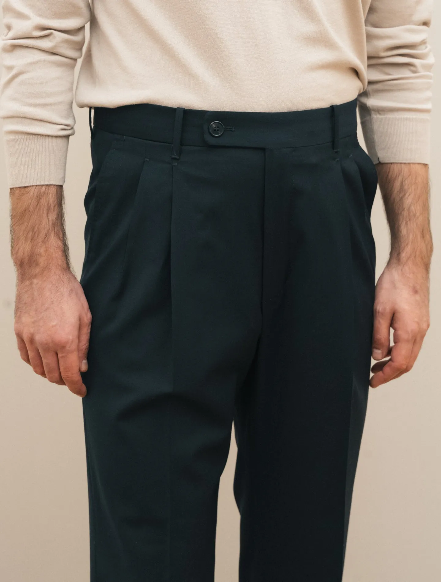 Wool Pleated Regular Fit Trousers Navy