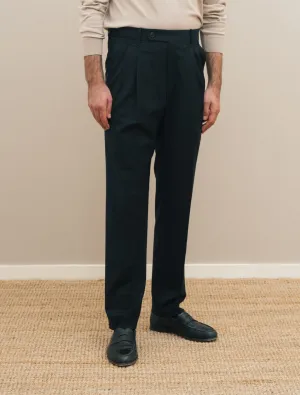 Wool Pleated Regular Fit Trousers Navy